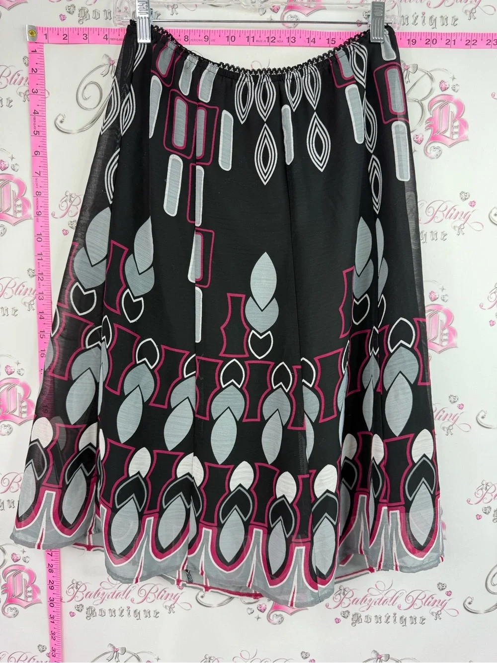 Jessica skirt y2k Black Geometric Print Skirt with Pink & Gray Accents - Picture 1 of 9